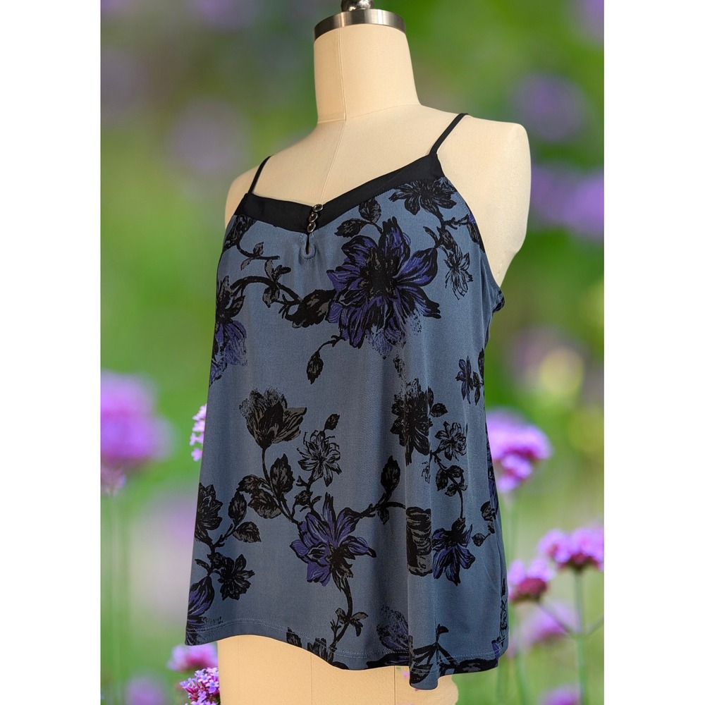 Maurices Blue Black Floral Strappy Cage Back V-Neck Camisole Tank Top XL